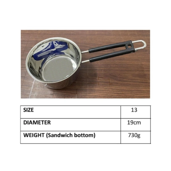 CutTales Stainless Steel Sauce Pan - Size 13