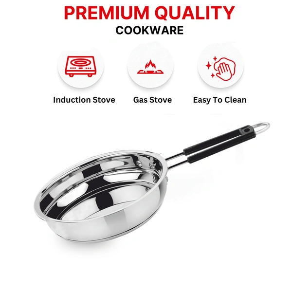 CutTales Premium Stainless Steel Fry Pan, Durable & Multi-Purpose Cookware for Everyday Cooking - Size 12, Silver