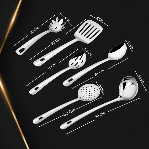 CutTales Premium Stainless Steel Kitchen Tool Set (Ladles) | 6 Pc Ladle, Skimmer, Turner & Serving Spoon | Rust-Free, Durable & Heat-Resistant Utensils for Daily Cooking - Medium, Merlin, 1, 600