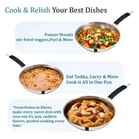 CutTales Tri-Ply Stainless Steel Fry Pan | Heavy Bottom Kadhai for Indian Cooking | Induction & Gas Compatible Deep Frying Cookware (Set of 1, Silver, Size -20) - Size 26