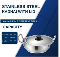 CutTales Sandwich Bottom Stainless Steel Kadhai Set Of 1, Size-15 - Size 15