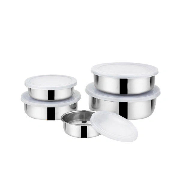 CutTales Premium Stainless Steel Bowl Set of 5 – Durable, Mirror Finish, Multi-Purpose Serving Bowls - Silver, Pack of 5