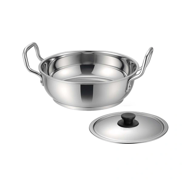 CutTales Sandwich Bottom Stainless Steel Kadhai Set Of 1, Size-15 - Size 15
