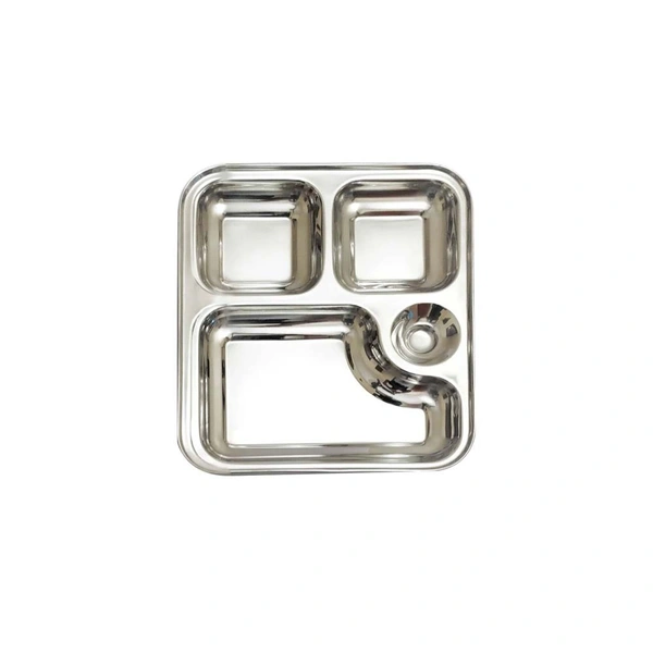 CutTales (Pack Of 4) Stainless Steel Multipurpose 4 Compartment Everyday Dinner Plates For Kids and Family Members | Size 23X23 CM | Gifting Plates - L 23 X W 23 X H 3, Silver, Pack Of 4