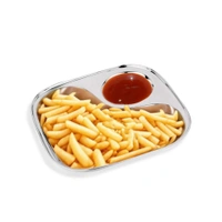 CutTales Stainless Steel Sandwich Plate – 2 Compartment Square & Snack Serving Plate - Pack of 9