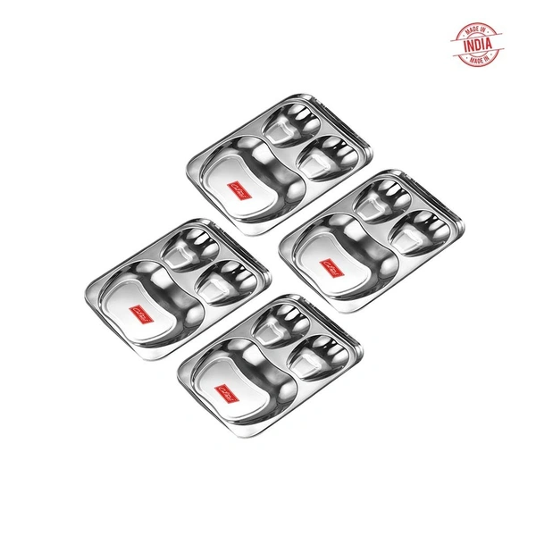 CutTales Stainless Steel 3 Compartment Apple Shaped Plate - Pack of 4