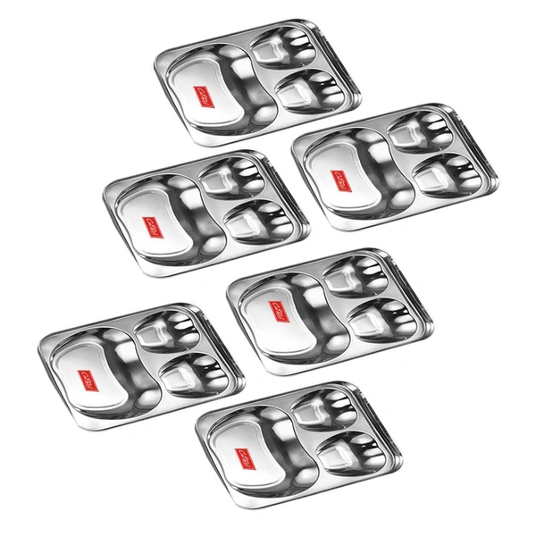 CutTales Stainless Steel 3 Compartment Apple Shaped Plate - Pack Of 6