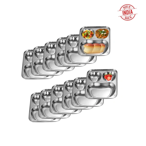 CutTales Stainless Steel 3 Compartment Apple Shaped Plate - Pack Of 12