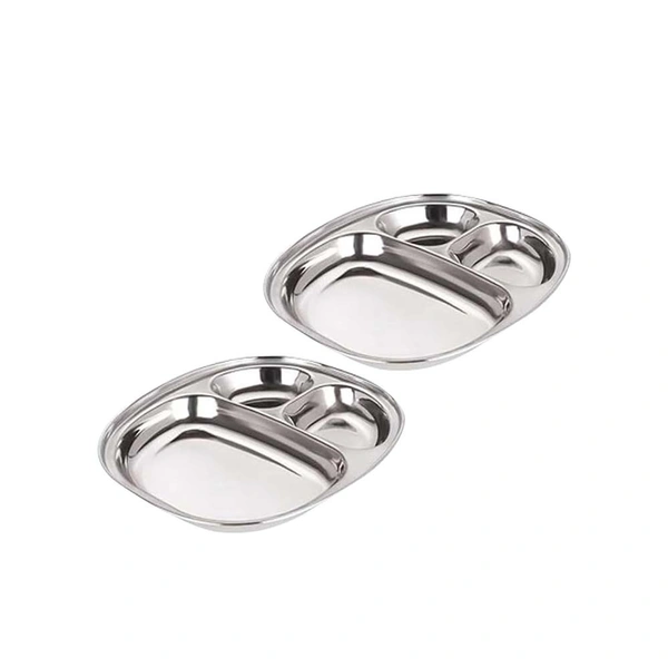 CutTales Pack of 2 Stainless Steel 3 Compartment Dinner Plate Set With BPA Free Steel  - Pack Of 2