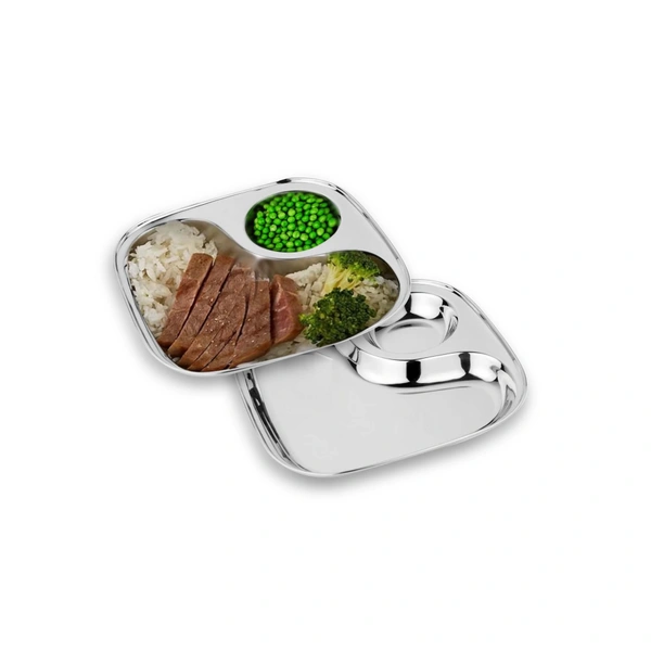 CutTales Stainless Steel Sandwich Plate – 2 Compartment Square & Snack Serving Plate (Set of 1) - Pack of 2
