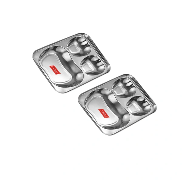 CutTales Stainless Steel 3 Compartment Apple Shaped Plate - Pack Of 2