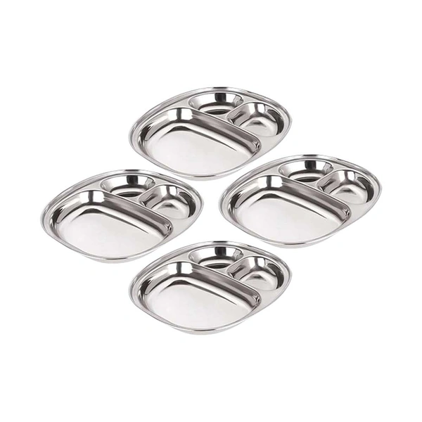 CutTales Pack of 4 Stainless Steel 3 Compartment Dinner Plate Set With BPA Free Steel  - Silver, Pack Of 4