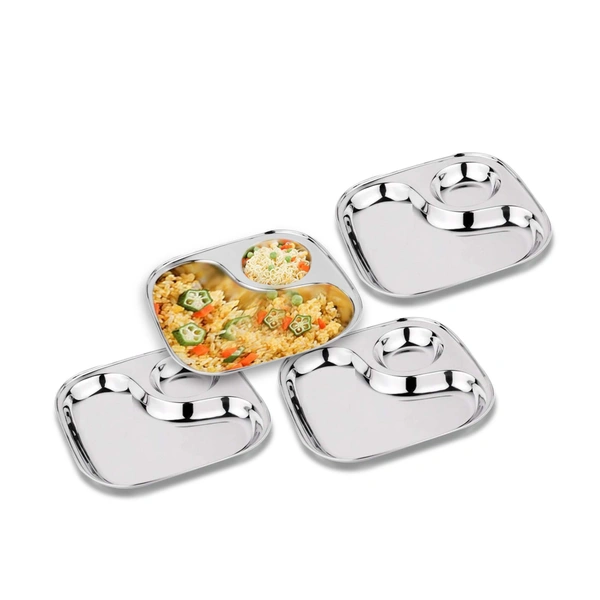 CutTales Stainless Steel Sandwich Plate – 2 Compartment Square & Snack Serving Plate (Set of 1) - Pack of 4