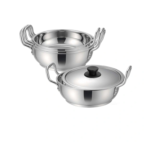CutTales Sandwich Bottom Stainless Steel Kadhai Set Of 2 - 4