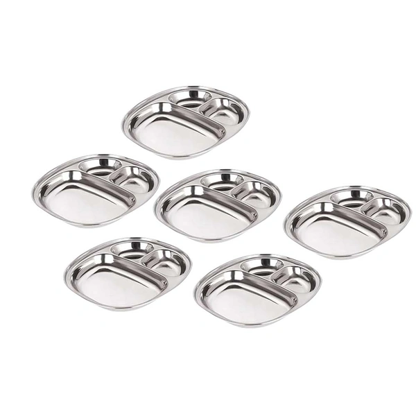 CutTales Pack of 6 Stainless Steel 3 Compartment Dinner Plate Set With BPA Free Steel  - Pack of 6