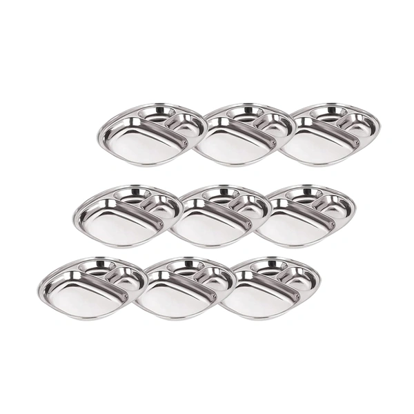 CutTales Pack of 9 Stainless Steel 3 Compartment Dinner Plate Set With BPA Free Steel  - Silver, Pack Of 9