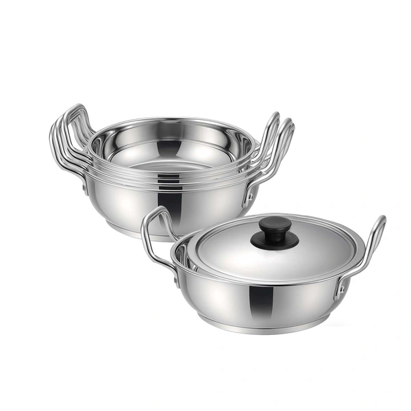 CutTales Sandwich Bottom Stainless Steel Kadhai Set Of 2 - 5