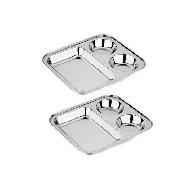 CutTales Stainless Steel 3 Compartment Vatika Plate - Pack Of 2