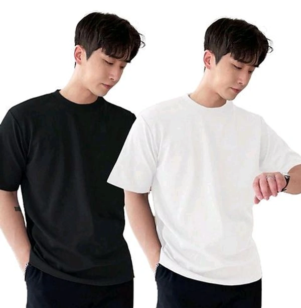 Men's Plain Down shoulder Tshirt Combo (White & Black) - White, L