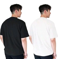 Men's Plain Down shoulder Tshirt Combo (White & Black) - White, L