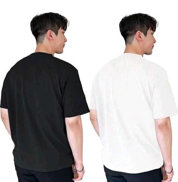 Men's Plain Down shoulder Tshirt Combo (White & Black) - White, L