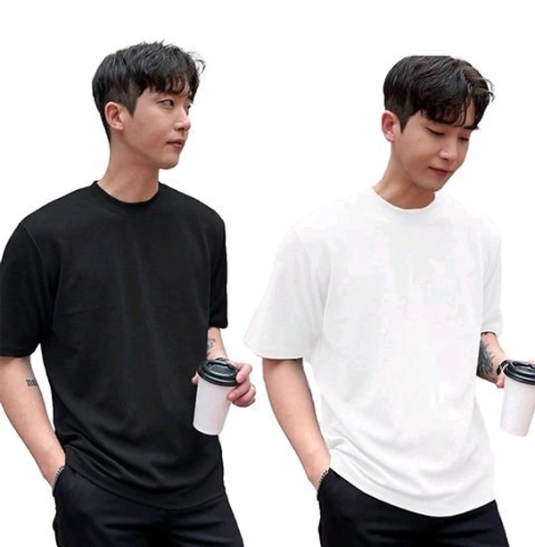 Men's Plain Down shoulder Tshirt Combo (White & Black) - White, XL