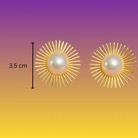 Daisy Pearl Stud Earrings - Korean Fashion Jewellery - 3.5 cm, Golden