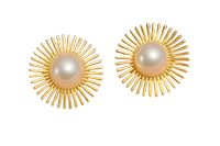 Daisy Pearl Stud Earrings - Korean Fashion Jewellery - 3.5 cm, Golden