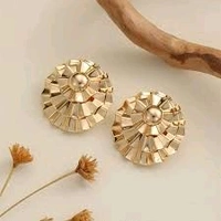 Corrugated Hump Design Gold Tone Stud Earrings