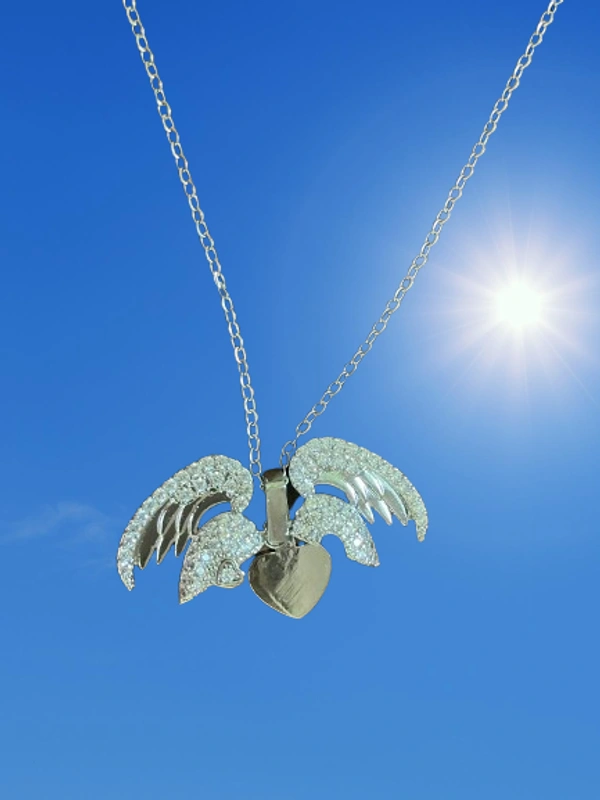 Anti Tarnish Openable Angel wings with a Heart- Cubic Zirconia Studded Pendant Necklace