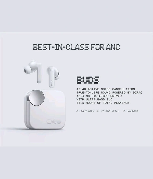 CMF by Nothing Buds 42 dB Active Noise Cancellation, Ultra Bass Technology, 35.5 Hrs playtime Bluetooth  (Light Grey, True Wireless) - Wild Sand, 4 Days Easy Return