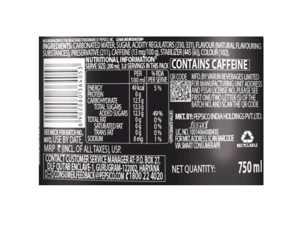 Mountain Dew Grip Soft Drink 750ml