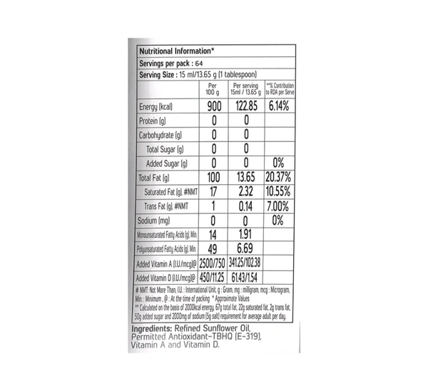 Fortune Sunlite Refined Sunflower Oil 870g