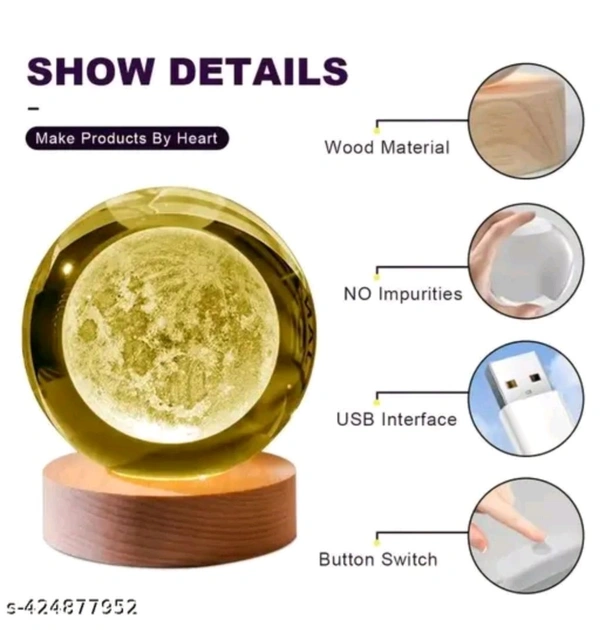3D Lamp Crystal Ball Night Light Table Lamp Cool And Aesthetics Lamp  - White, 1