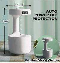 Anti-Gravity Water Flow with Smart LED Clock Display: The anti-gravity water flow technology creates the illusion of backflow droplets and a soothing running water noise with a smart LED Clock display to track time and a warm light.

Air humidifier: Water drop reflux atomization technology - White, 1