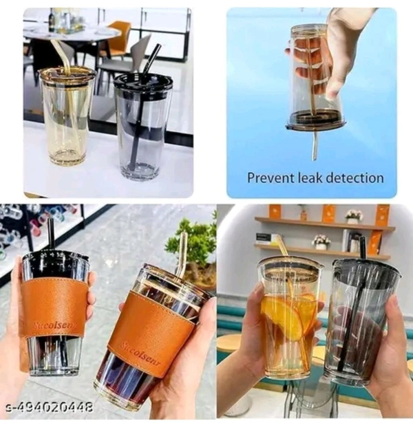 Pack Of One Glass Travel And Chill In House Mug With Straw. High Quality Meterial And Fabric Use For Actheticks Look  - Black, 1