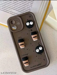 Elevate 3D Cute Cartoon Coffee Design with Precise Camera Cuts and shockproof Back Case Cover Compatible for i Phone 12 - Brown - Pickled Bean