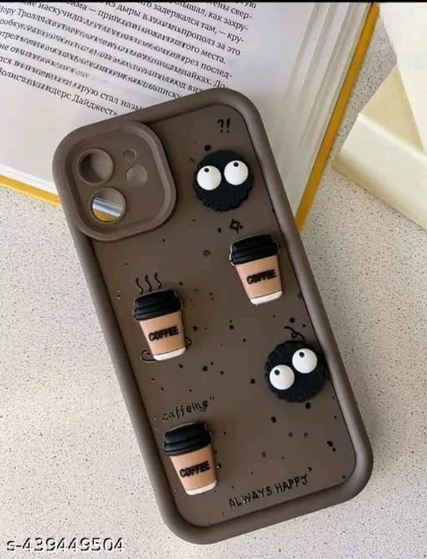 Elevate 3D Cute Cartoon Coffee Design with Precise Camera Cuts and shockproof Back Case Cover Compatible for i Phone 12 - Brown - Pickled Bean