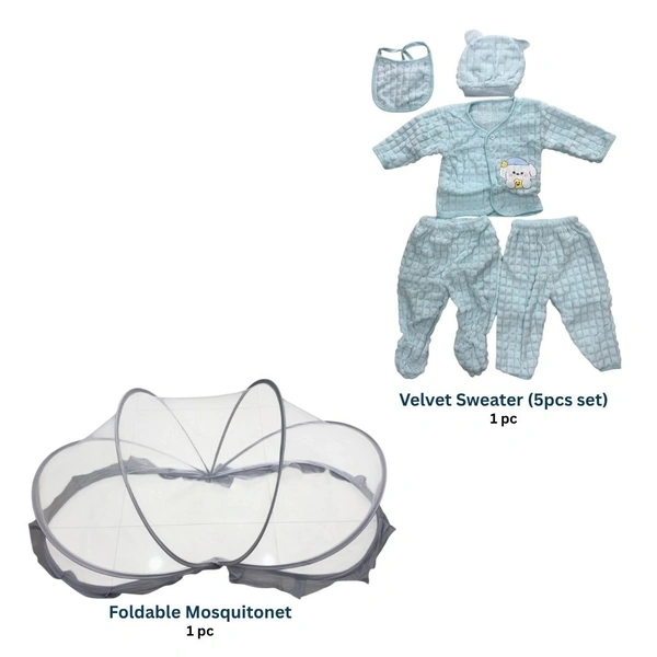 Premium Basic Newborn Combo - Foldable Mosquito Net + Velvet Sweater