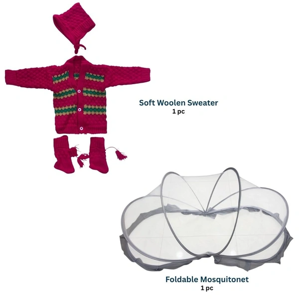 Premium Basic Newborn Combo - Foldable Mosquito Net + Woolen Sweater