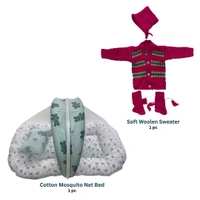 Premium Basic Newborn Combo - Mosquito Net Bed + Woolen Sweater