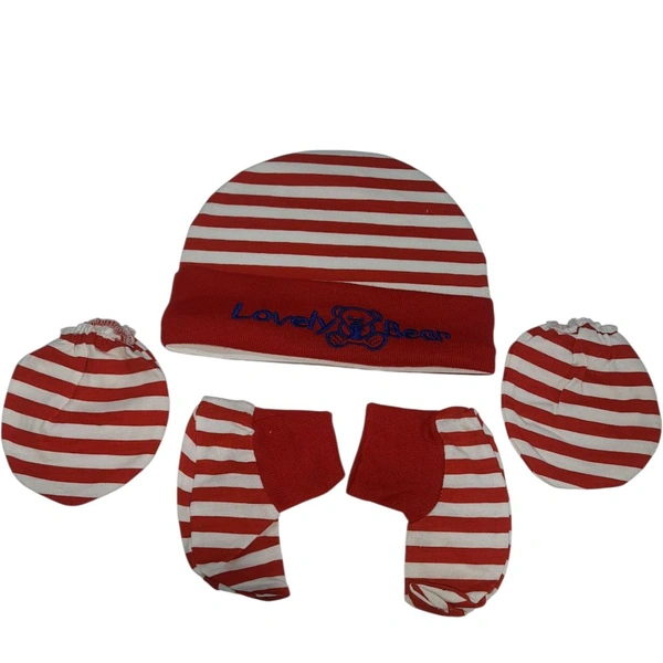 Cap, mittens & booties set |Apple baby
