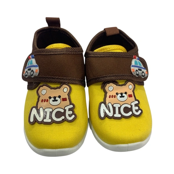Premium Baby Shoe With Sound (KW_62) - yellow with Brown, 19
