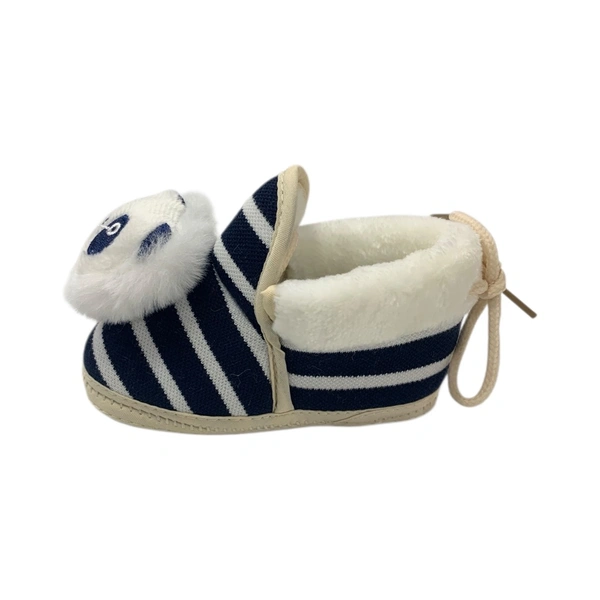 Panda Soft Booties With Knot  - Navy Blue