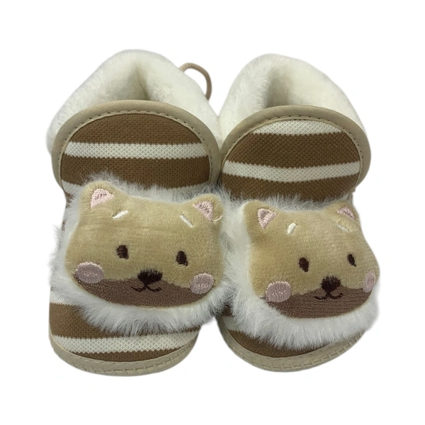 Panda Soft Booties With Knot  - Brown