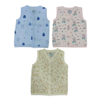 Muslin Button Jabla | Sleeveless | 100% Cotton | Colour Printed - 0-3m