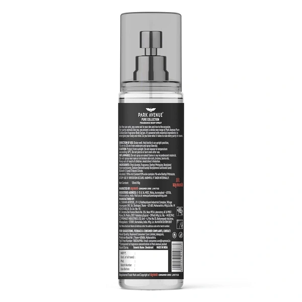 Park Avenue Pure Collection Trance Fragrance Body Spray for Men, 135ml - 135ML, BLACK