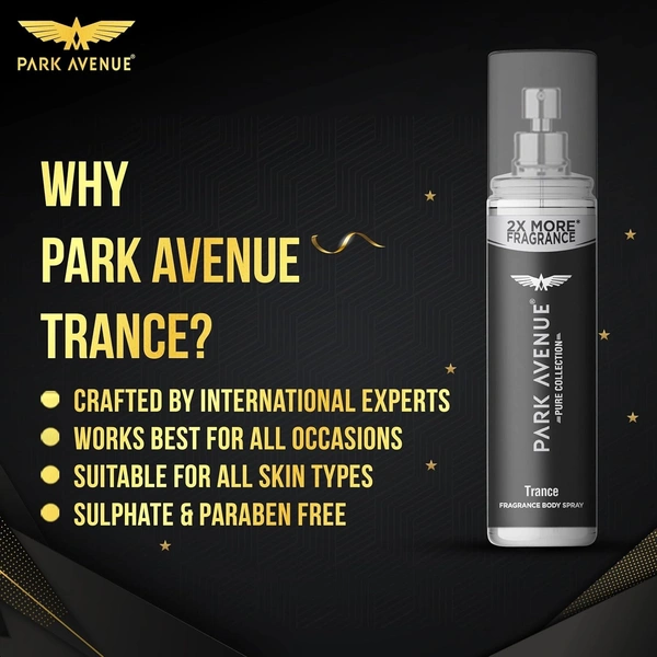 Park Avenue Pure Collection Trance Fragrance Body Spray for Men, 135ml - 135ML, BLACK