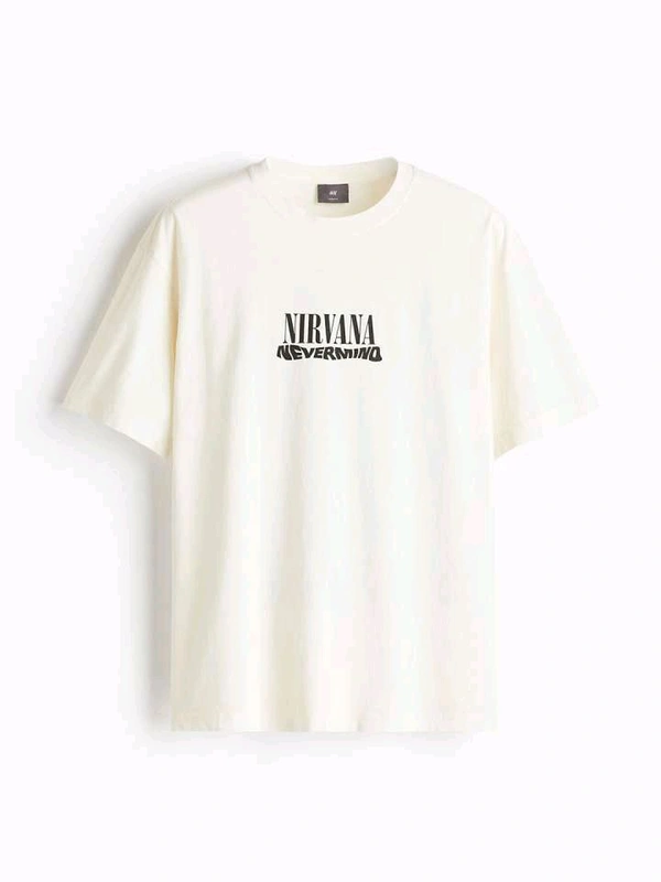 H&M Loose Fit Vintage-look Painted T-shirt  - White, XS