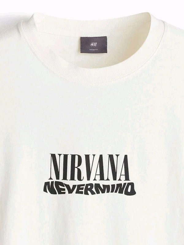 H&M Loose Fit Vintage-look Painted T-shirt  - White, XS